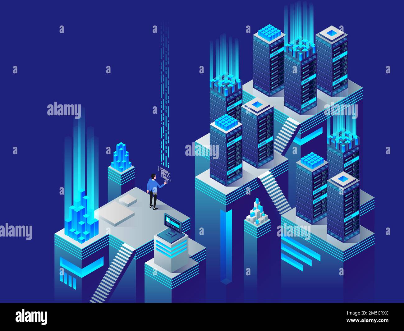 Concept of big data processing, energy station of future, server room 
