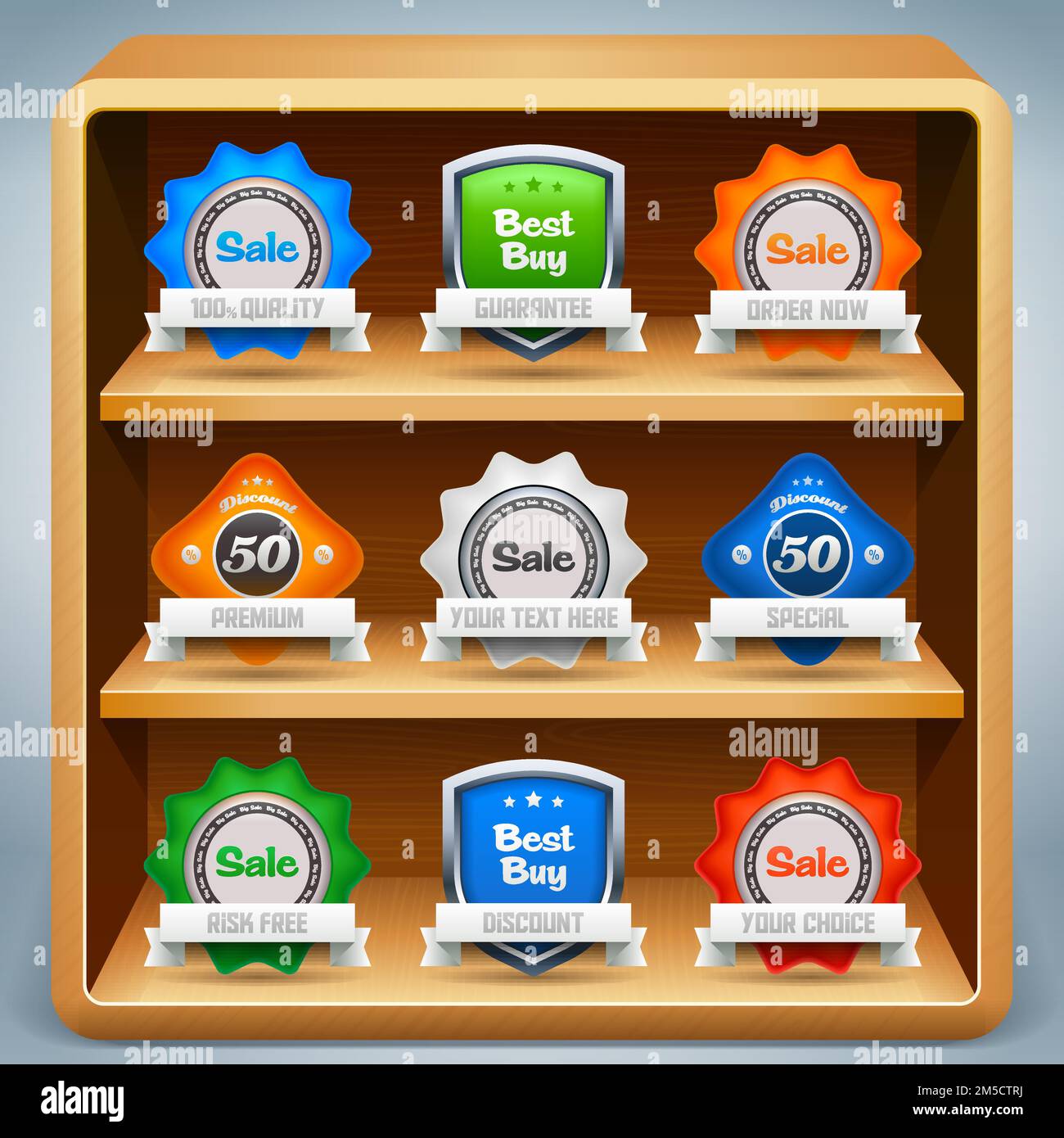 shelf with labels, stickers and shields Stock Vector Image & Art Alamy