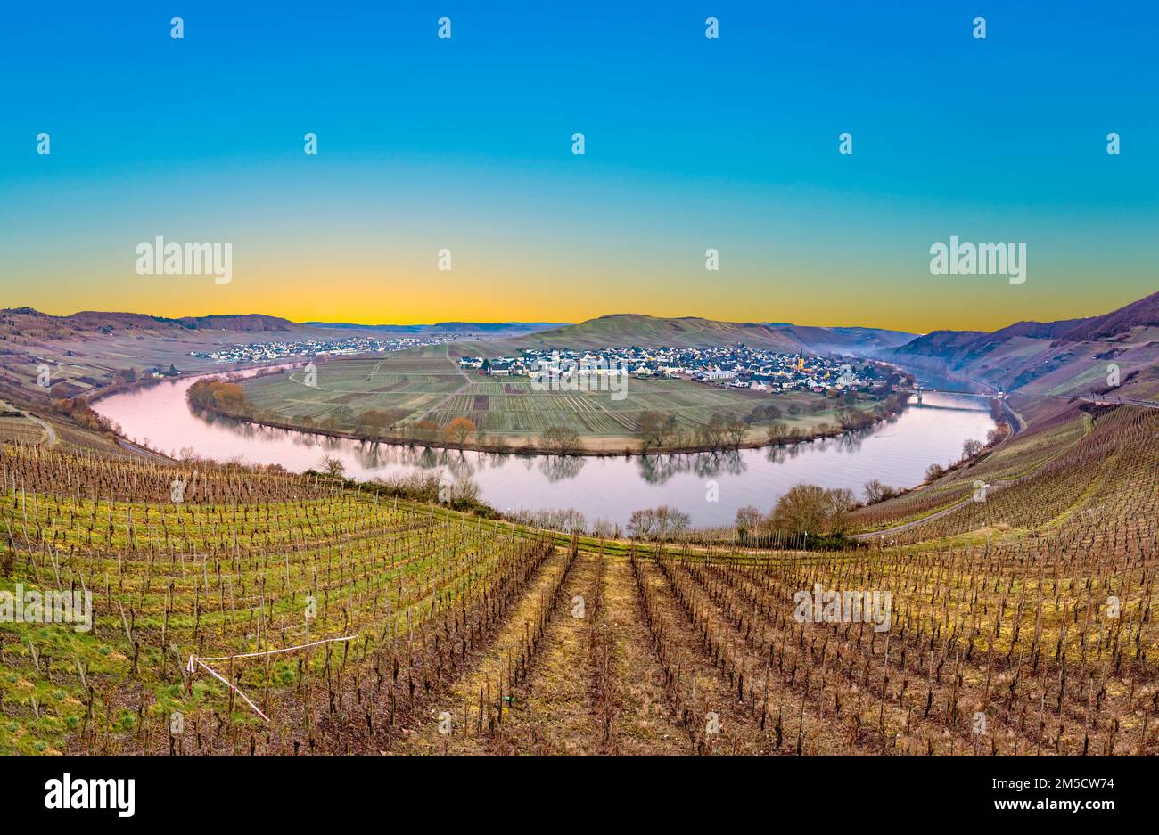 scenic moselle river loop with village Trittenheim seen from Leiwen ...