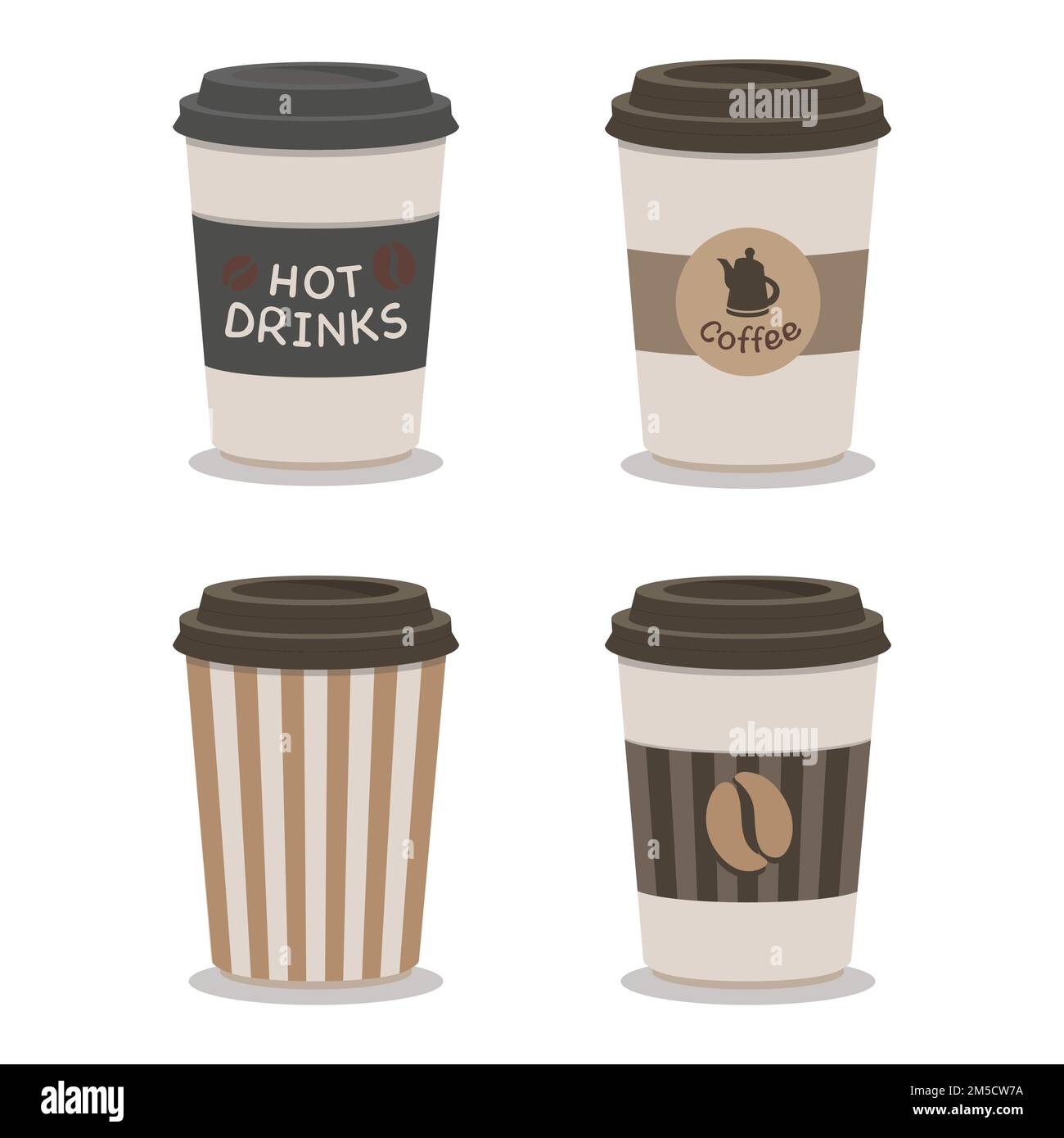 Collection of small brown flat paper takeaway coffee cups hot drinks ...