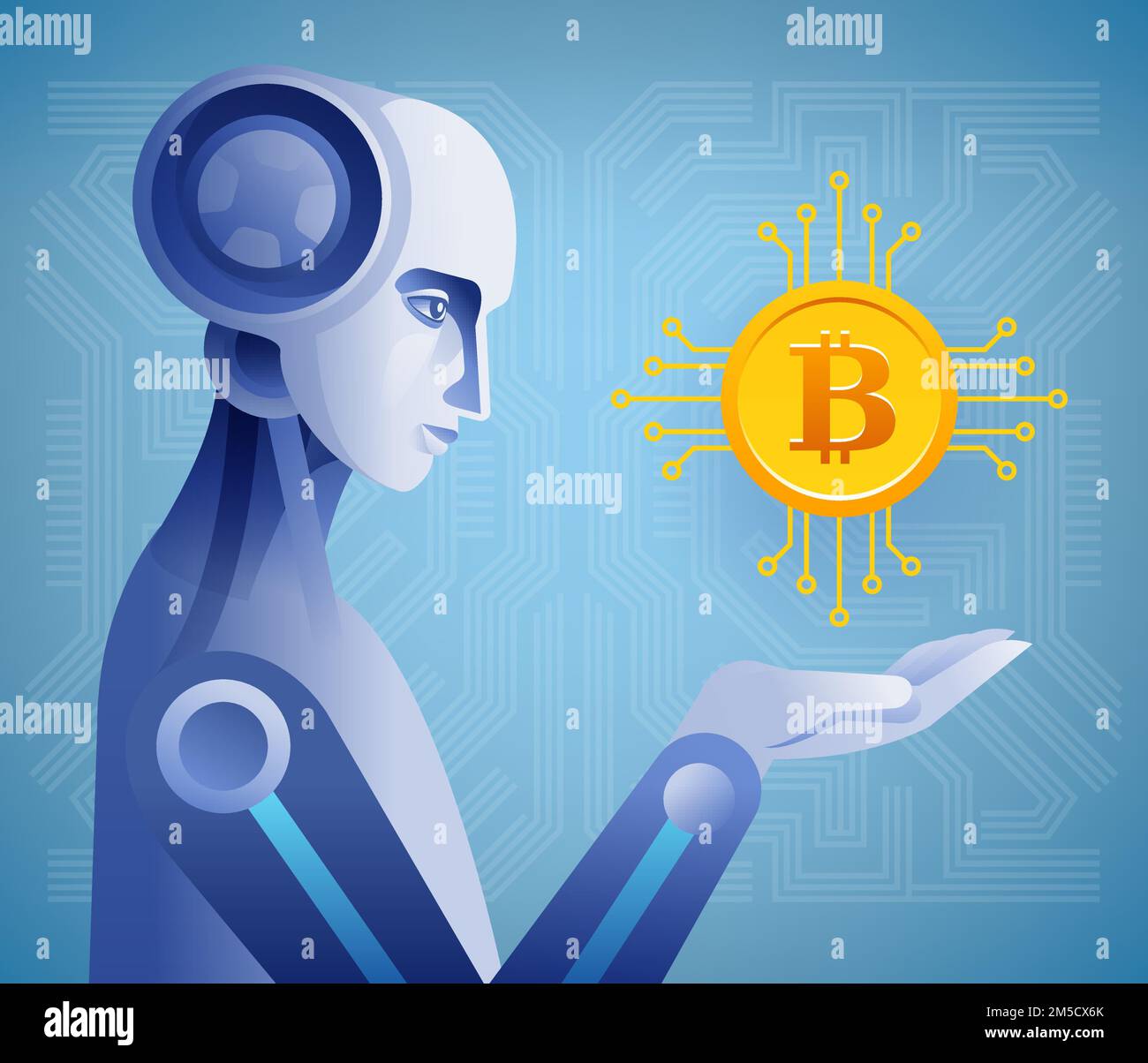 Robot holding crypto currency. Technologies vector concept Stock Vector  Image & Art - Alamy