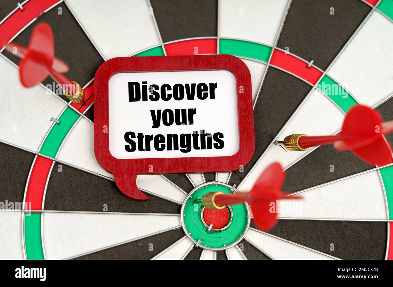 Business concept. On the darts are darts and a sign with the inscription - Discover your Strengths Stock Photo