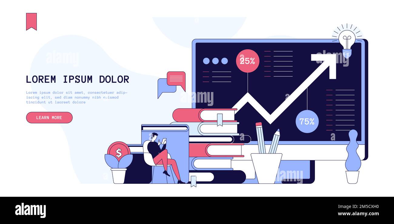 Financial literacy courses landing page template. Online business coaching school website homepage interface idea with flat vector illustrations. Entr Stock Vector