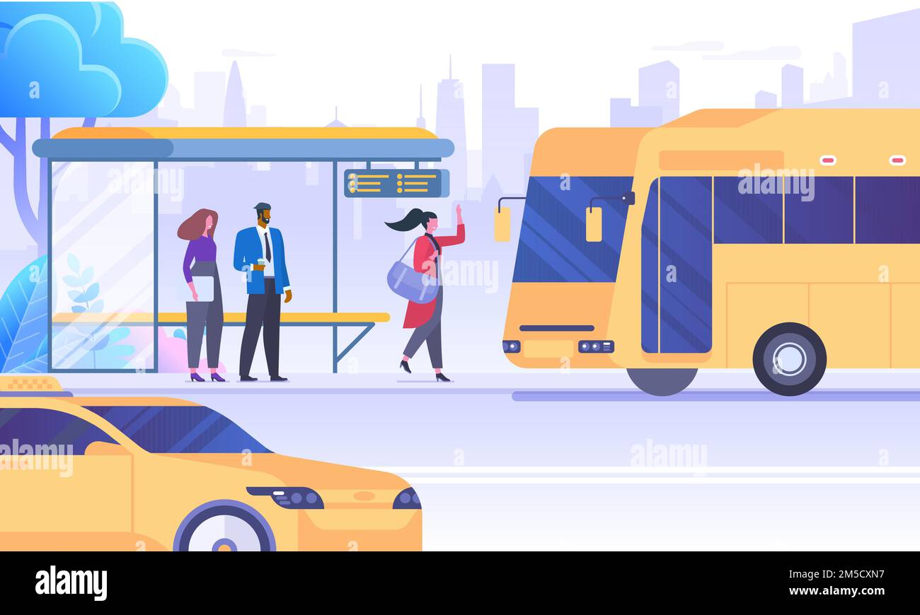 City transportation means flat vector illustration. People waiting for