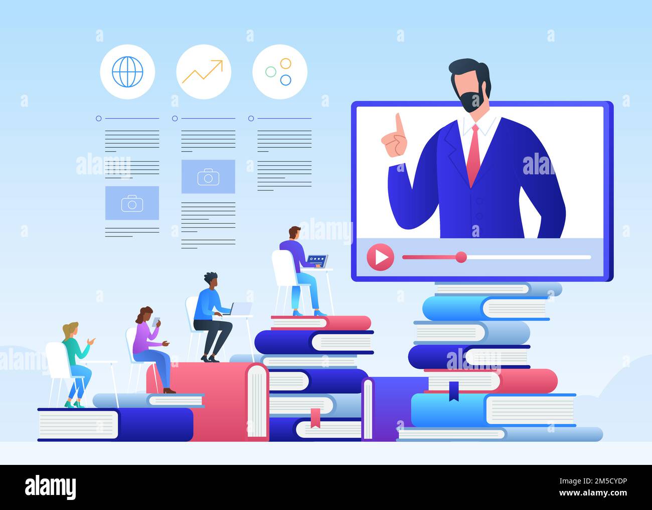 Online education and graduation. Online teacher on computer monitor