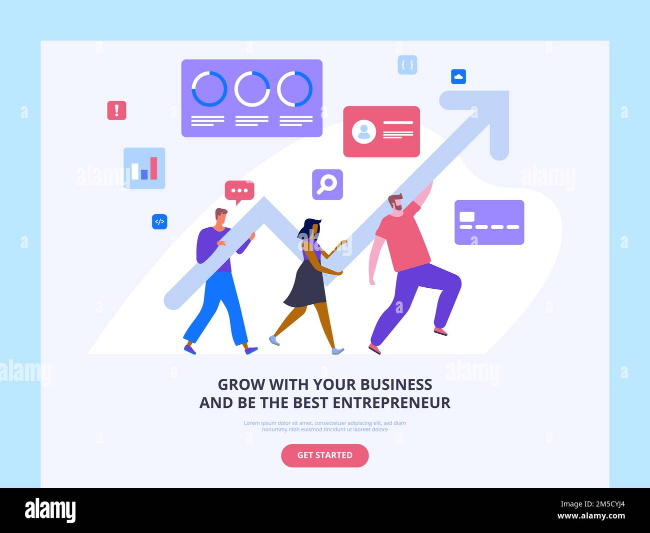 Entrepreneurship courses landing page template. Business school website homepage interface idea with flat vector illustrations. Financial literacy edu Stock Vector