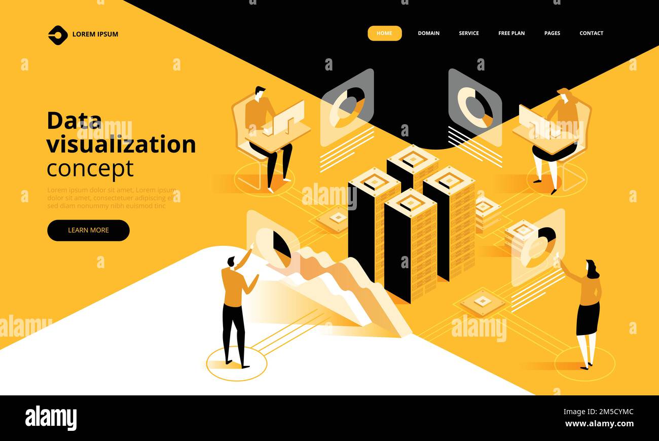 Data visualization concept. People in the team analyze diagrams and ...
