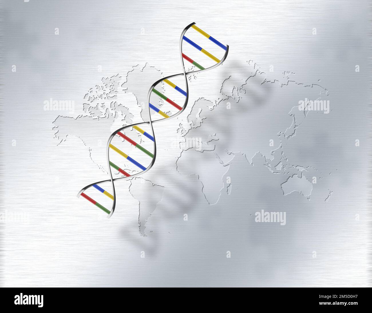 World Genetic. DNA strand and world map. 3D rendering Stock Photo