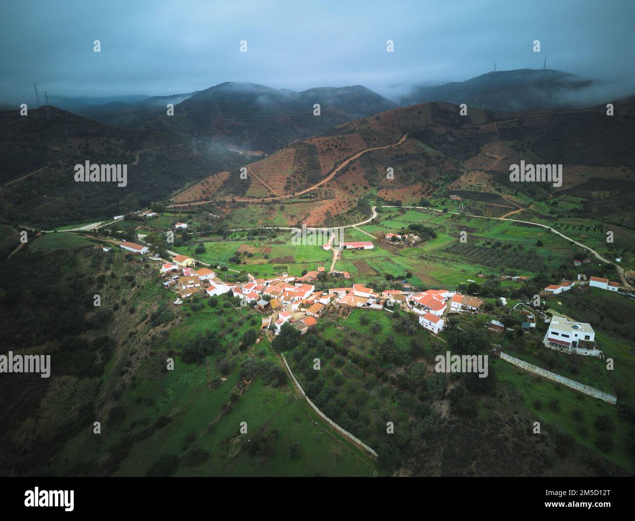 An aerial view of the town with red roofs in Cedillo, Spain Stock Photo ...