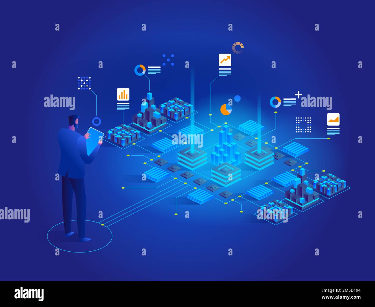 Vector Isometric Concept Of Data Analysis Network Mainframe Infrastructure Website Layout