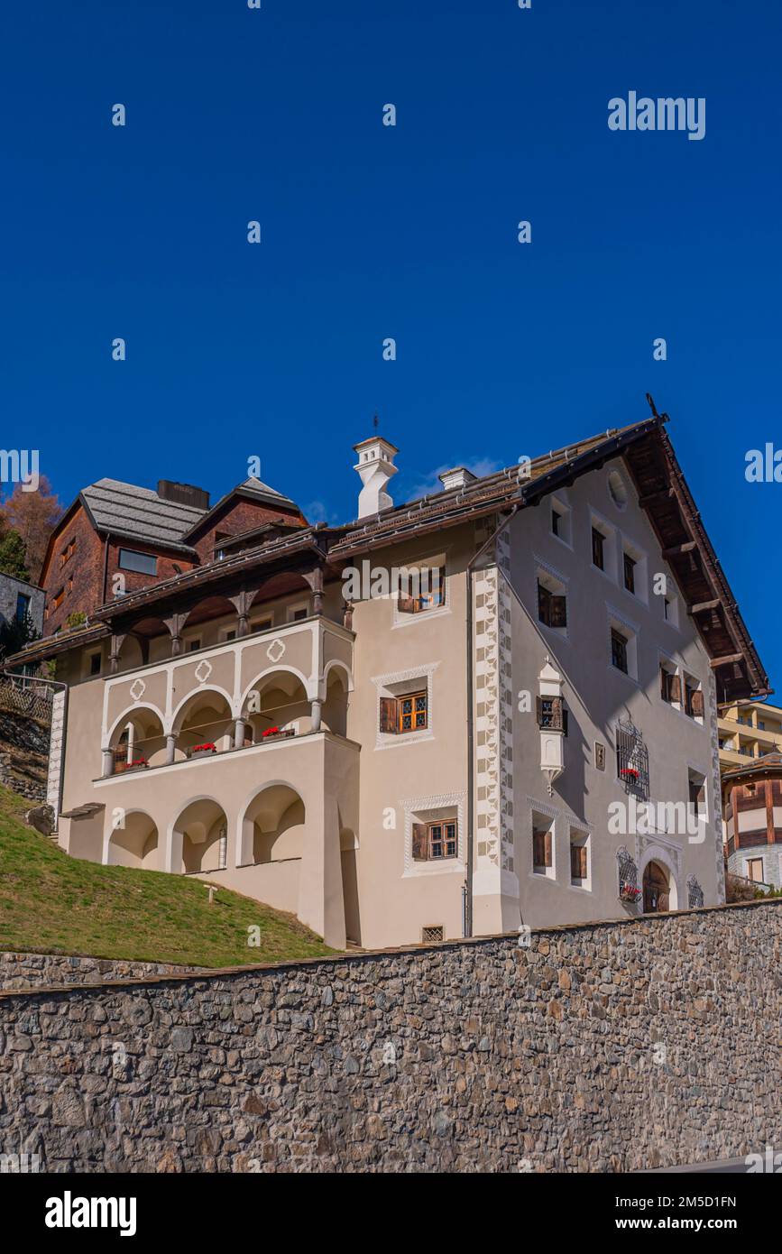 SANKT MORITZ, SWITZERLAND - OCTOBER 28,2022: St. Typical switzerland ...