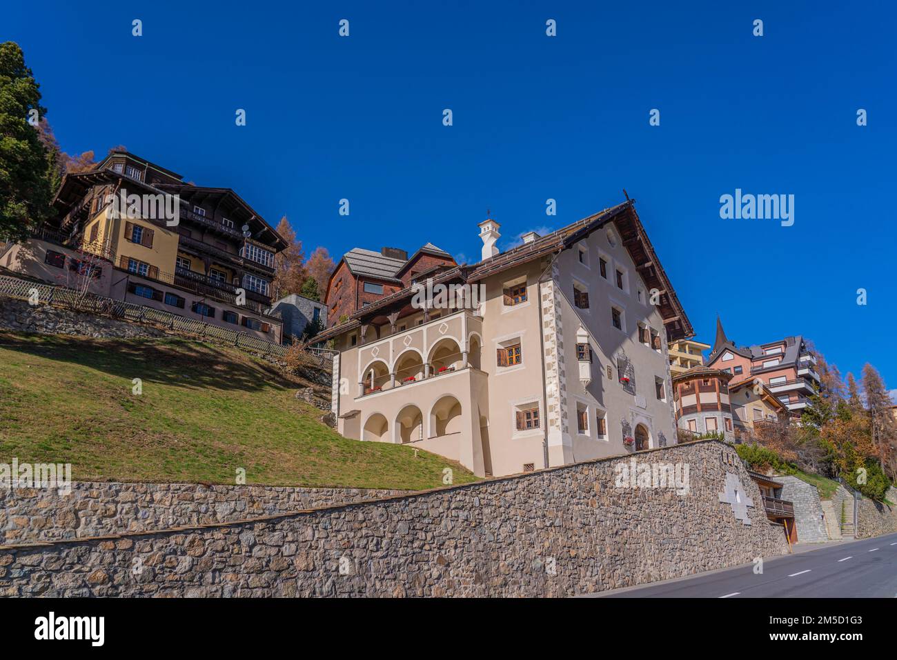 SANKT MORITZ, SWITZERLAND - OCTOBER 28,2022: St. Typical switzerland ...