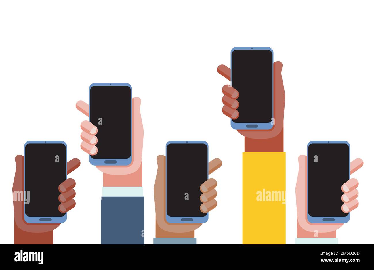 Mobile application concept. Hands holding phones. Empty screens. Vector illustration Stock Vector