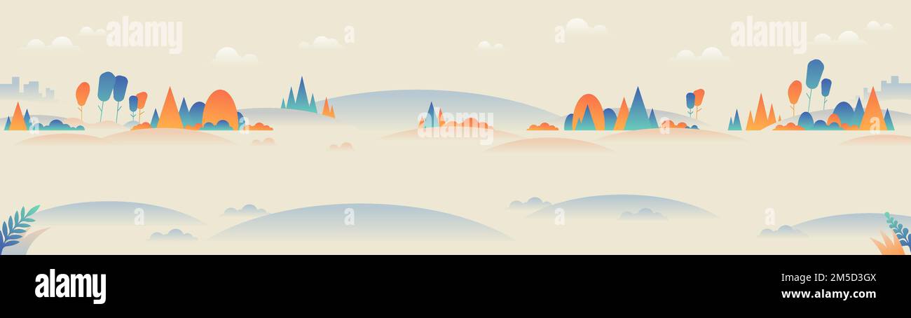 Landscape panoramic background in minimalist style. Vector nature