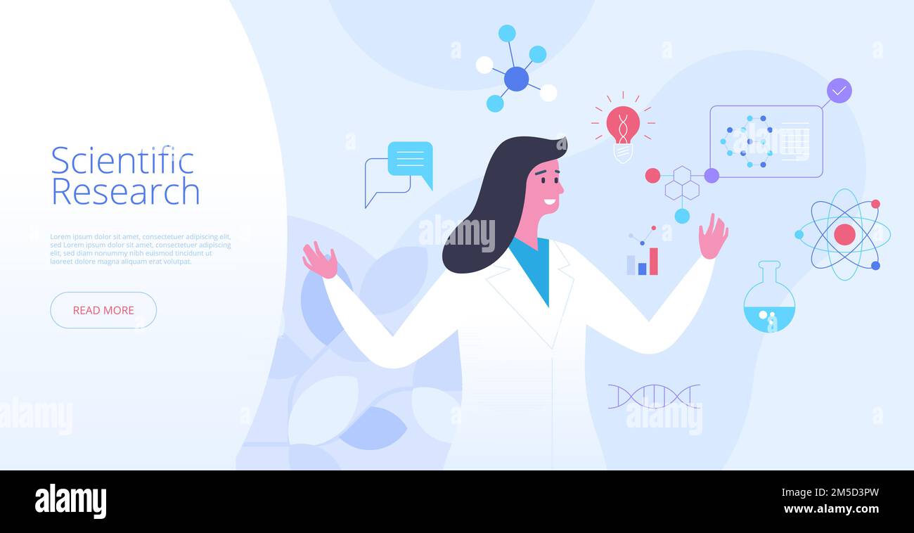 Scientific research landing page vector template. Clinical study