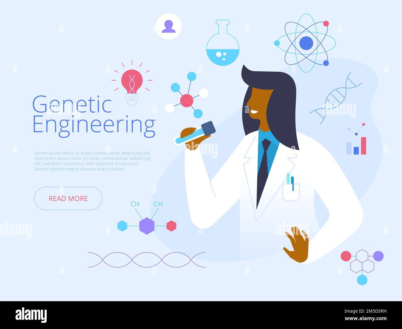 Genetic engineering landing page vector template. Futuristic science ...