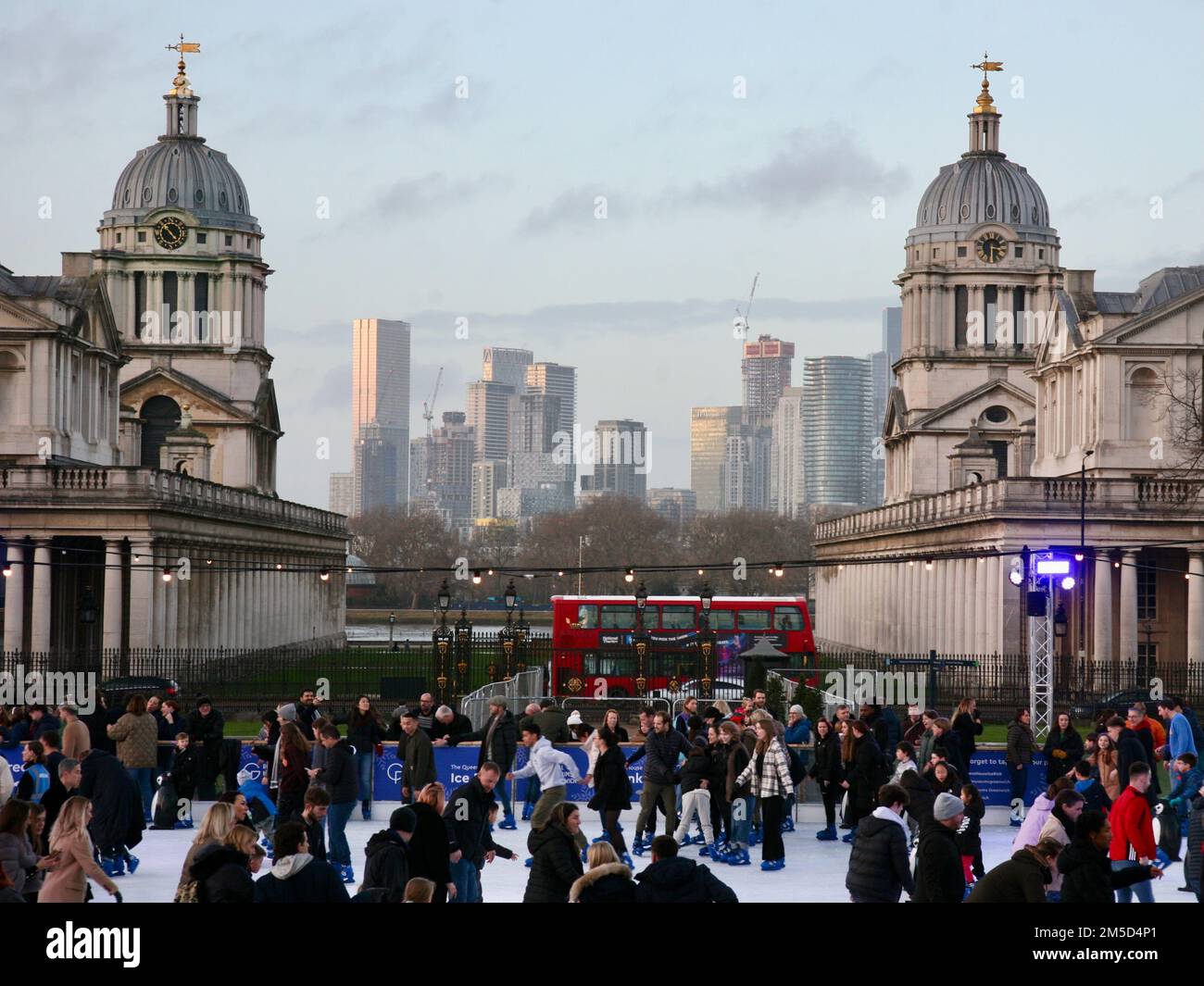 A view of the Ice Skating Rink in Greenwich, London, United Kingdom, Europe on Christmas Eve