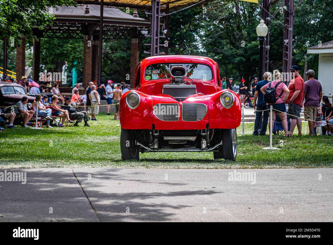 Des Moines, IA July 03, 2022 Wide angle front view of a 1940 Willys