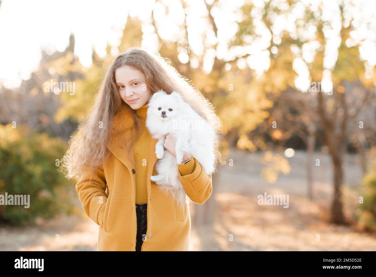 Cute Smiling Teenage Girl 15 16 Year Old Holding White Fluffy Spitz cute-smiling-teenage-girl-15-16-year-old-holding-white-fluffy-spitz