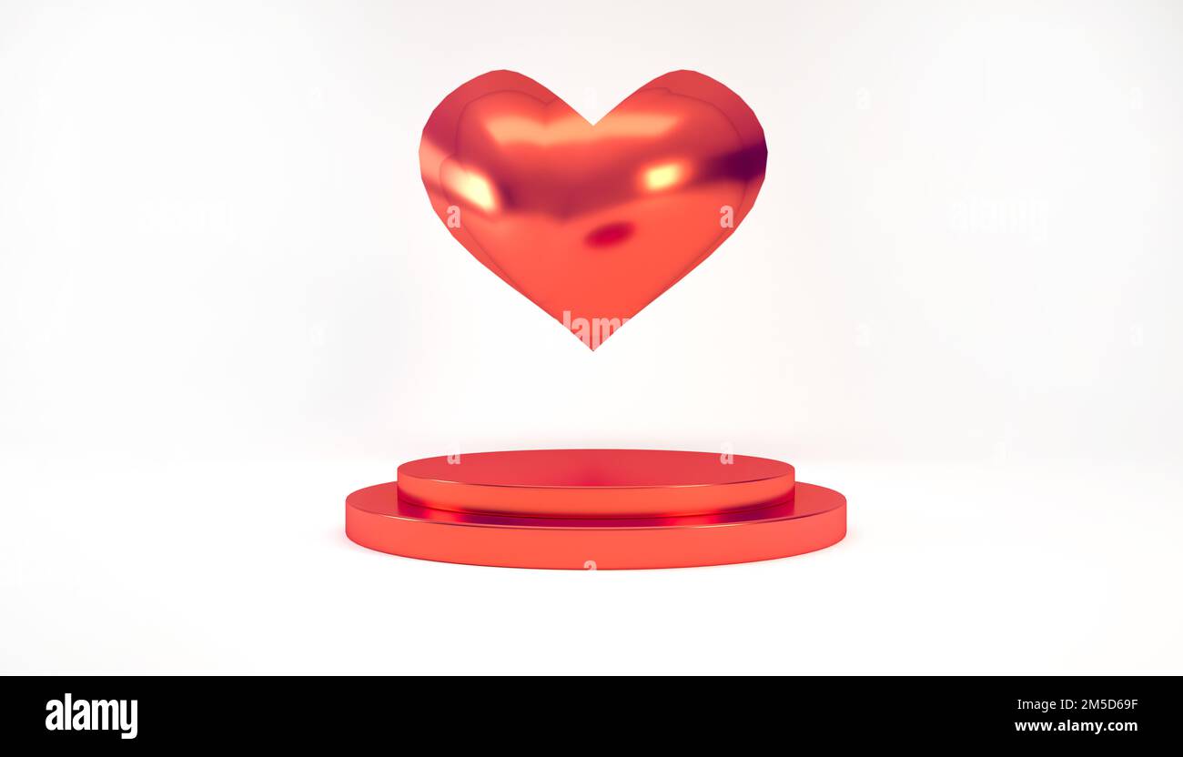 Valentine's day 3d red podium with red heart on white background, 3d ...