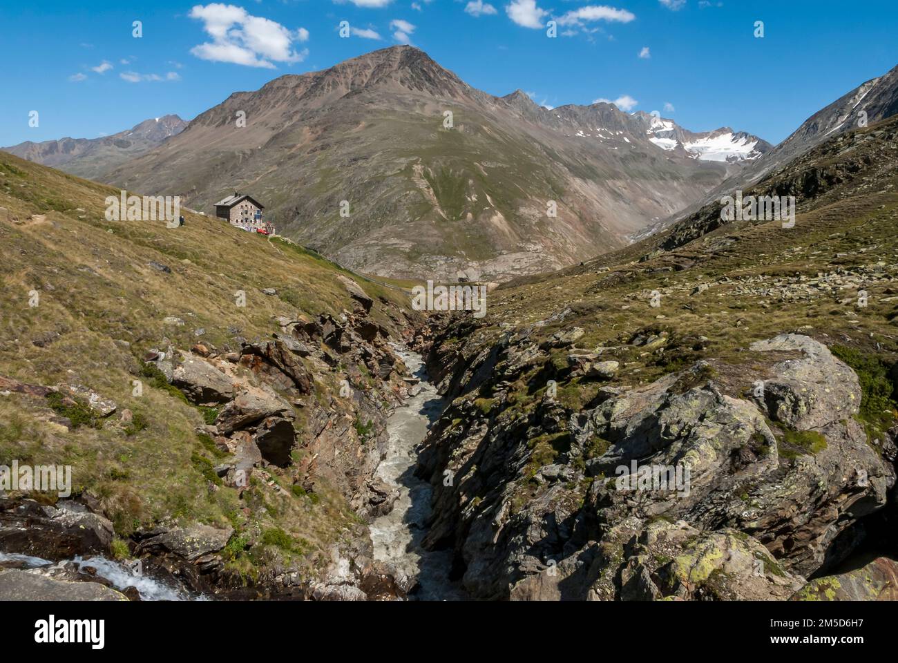 The image is of the German Alpine Club DAV Sektion Berlin owned Martin Busch Hut in the Oetztal Alps Group of mountains above the village of Vent in the Austrian Tirol Stock Photo