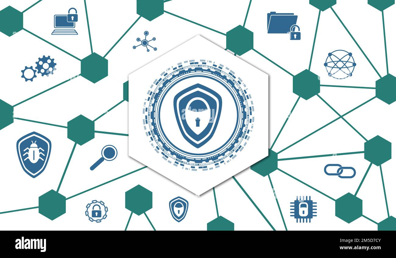 Concept of cybersecurity with connected icons Stock Photo - Alamy