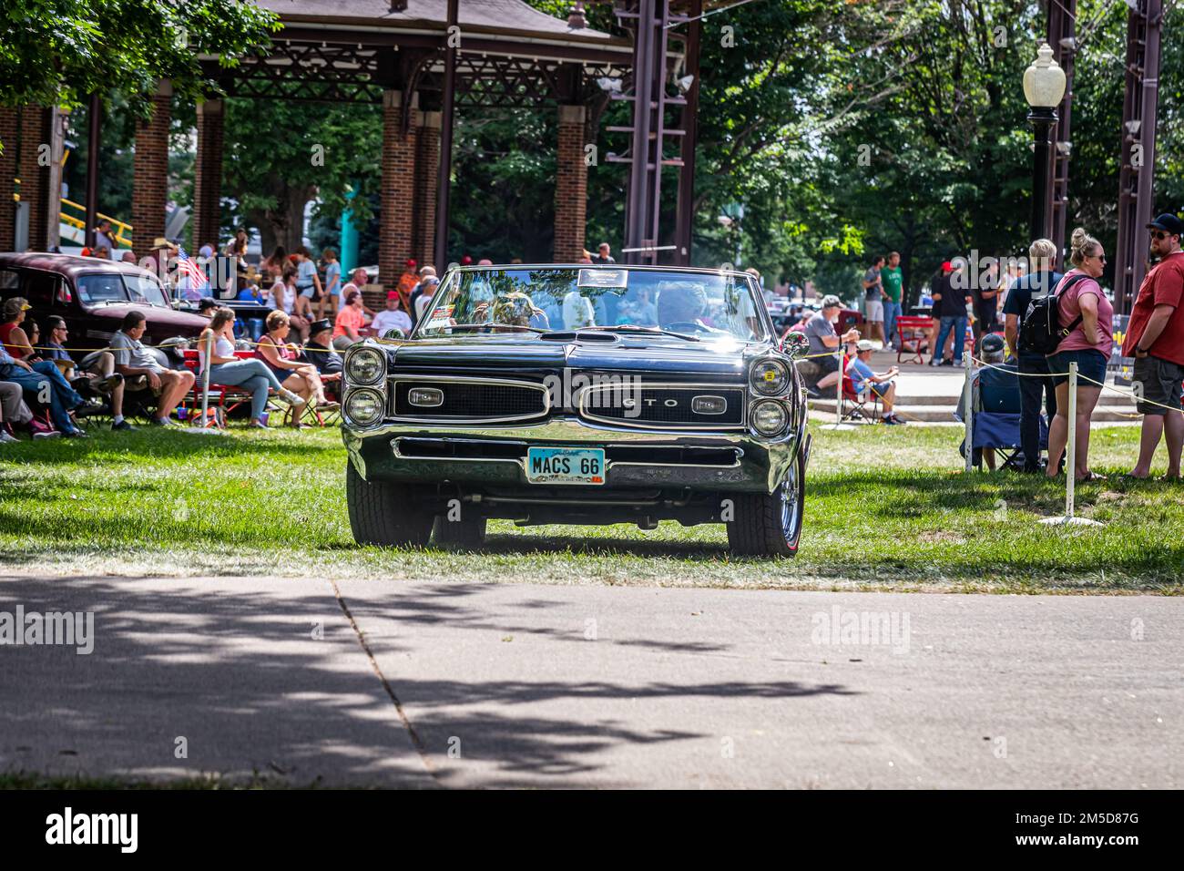 Des Moines, IA July 03, 2022 Wide angle front view of a 1967 Pontiac