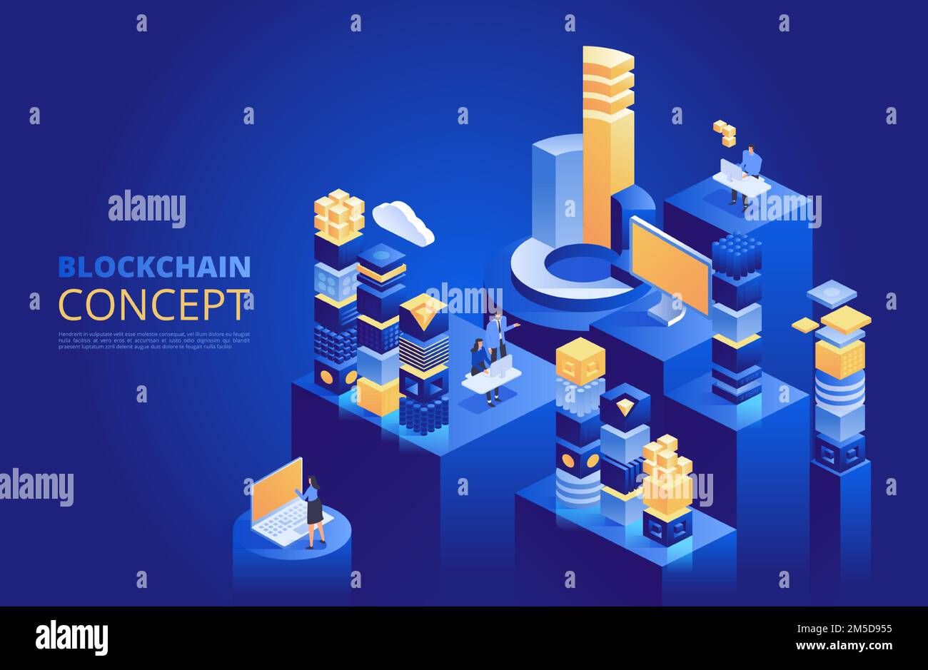 Blockchain concept. Isometric digital blocks. Crypto chain. Abstract ...