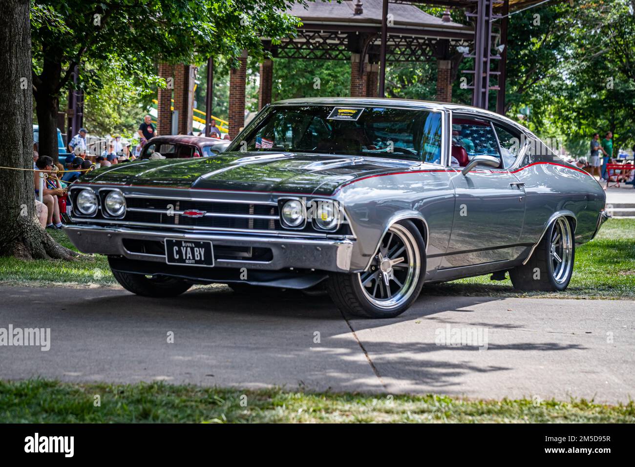 Des Moines, IA - July 03, 2022: Low perspective front corner view of a 1969 Chevrolet Chevelle Hardtop Coupe at a local car show. Stock Photo