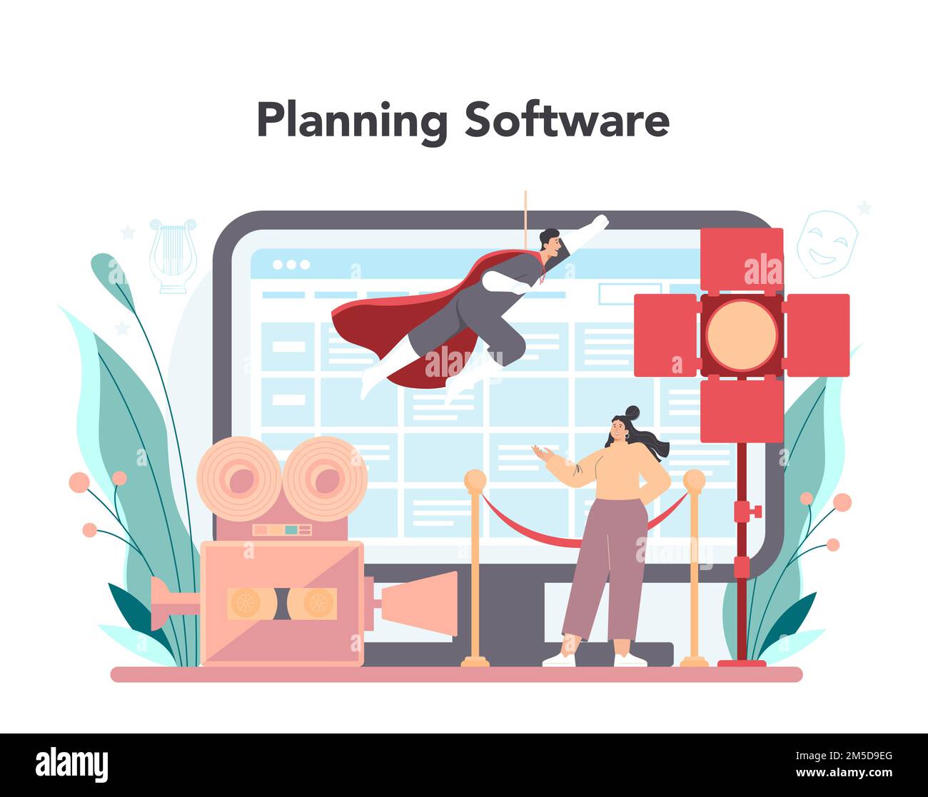 Actor and actress online service or platform. Theatrical performer or movie production cast member. Online planning software. Vector flat illustration Stock Vector