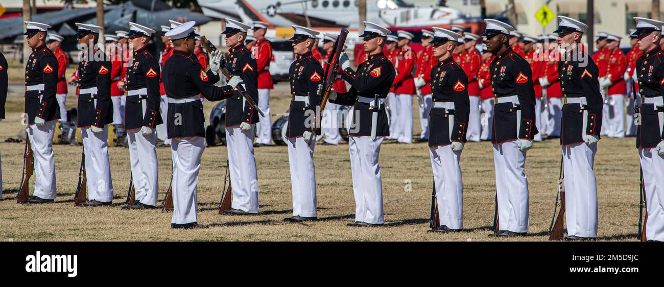 Marines with the Silent Drill platoon conduct their “rifle inspection ...