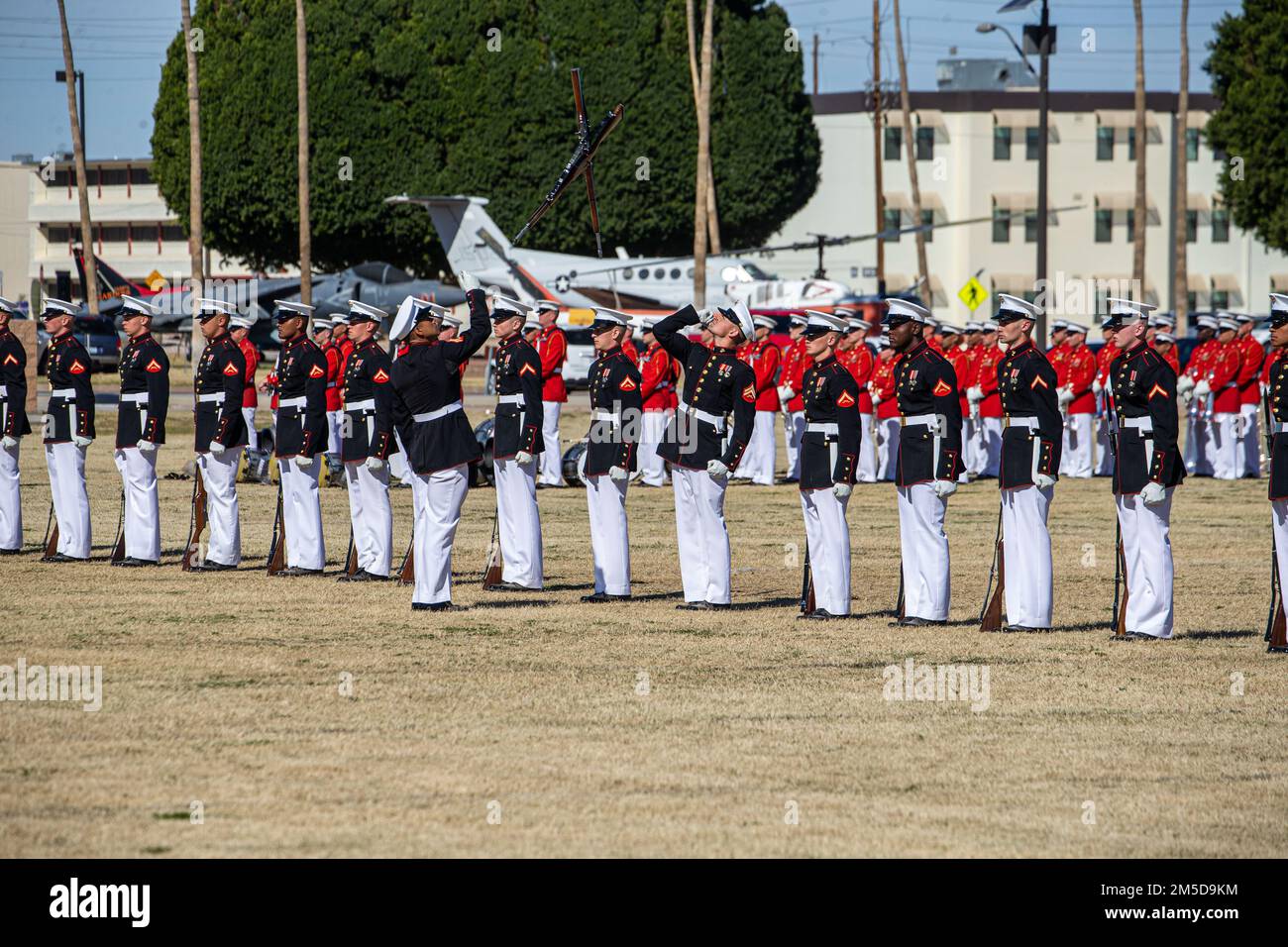 Marines with the Silent Drill platoon conduct their “rifle inspection ...