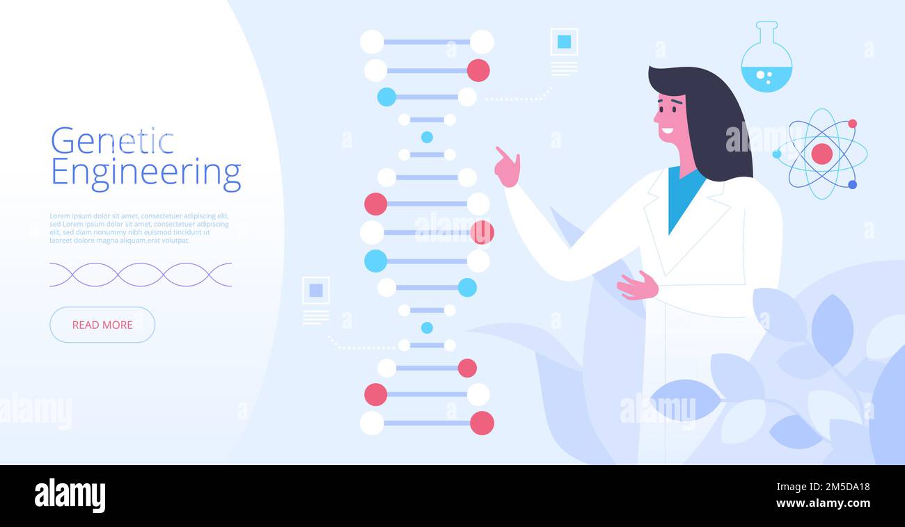 Genetic engineering landing page vector template. Futuristic medicine ...