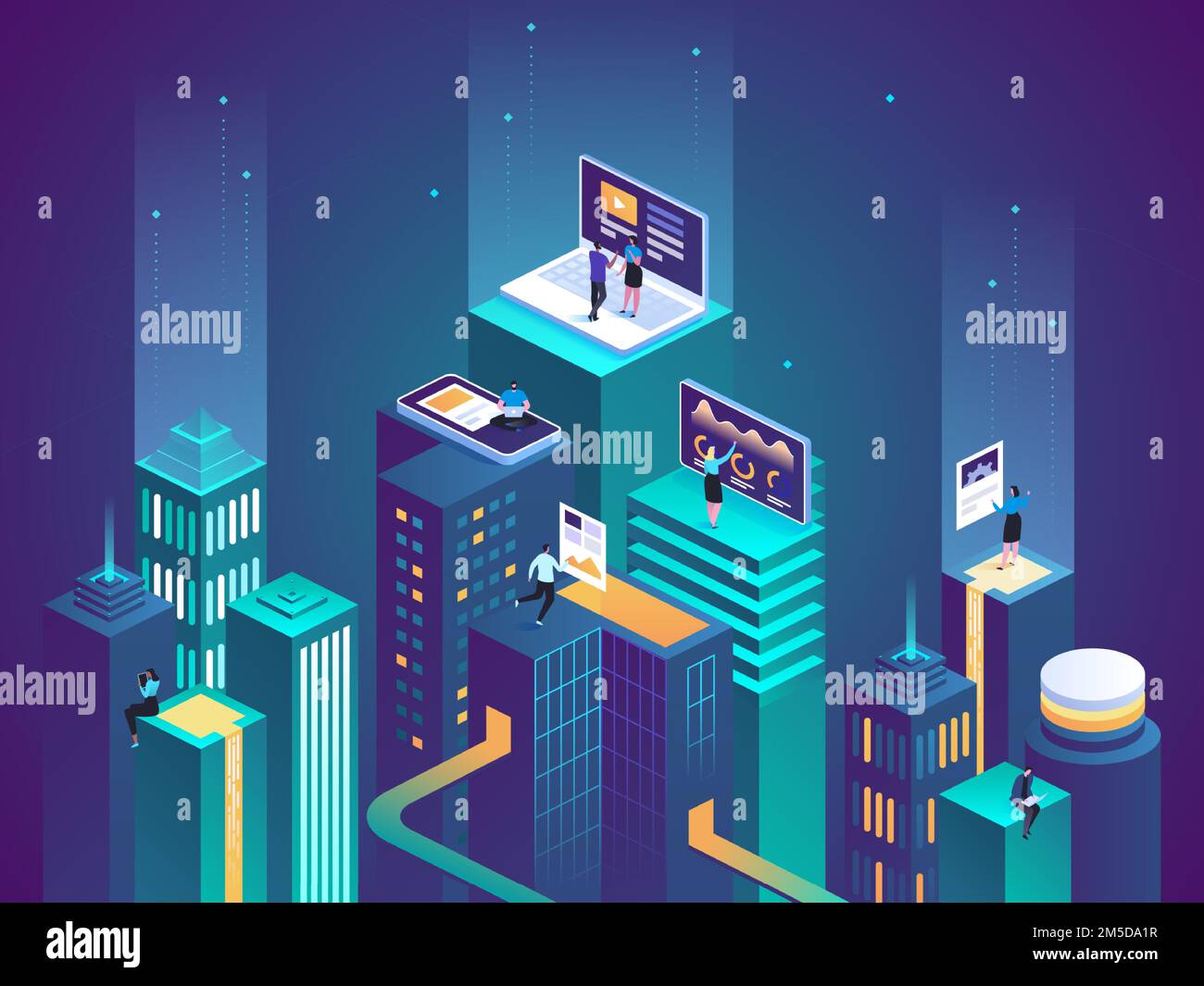 Virtual Reality concept. Social city of the future. Screen, interactive