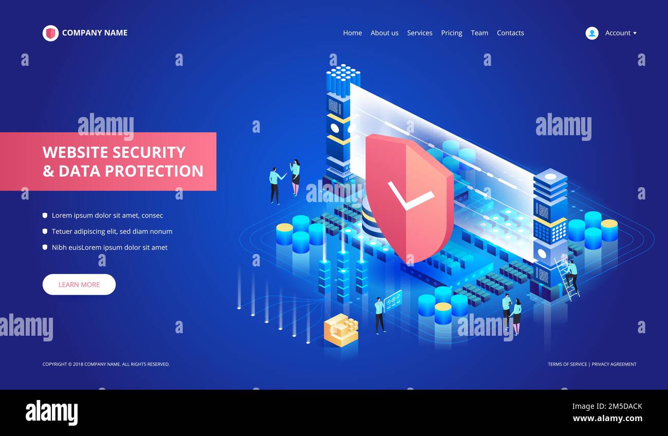 Website Security and Data Protection. Shield symbol. Vector isometric ...