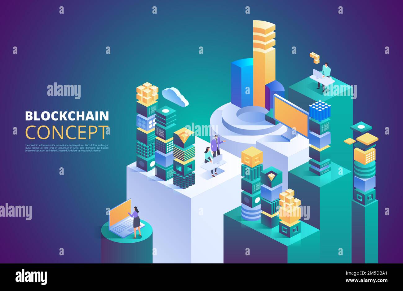 Blockchain concept. Isometric digital blocks. Crypto chain. Abstract ...