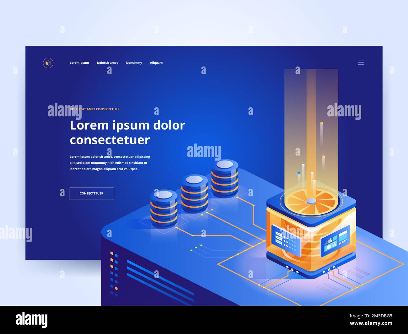 PC hardware shop blue landing page template. Computer equipment