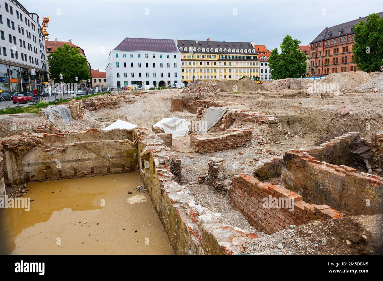 Munich, Germany - July 4, 2011 : Excavation works on Weinstrasse (street). Unearthing some of Munich history Stock Photo