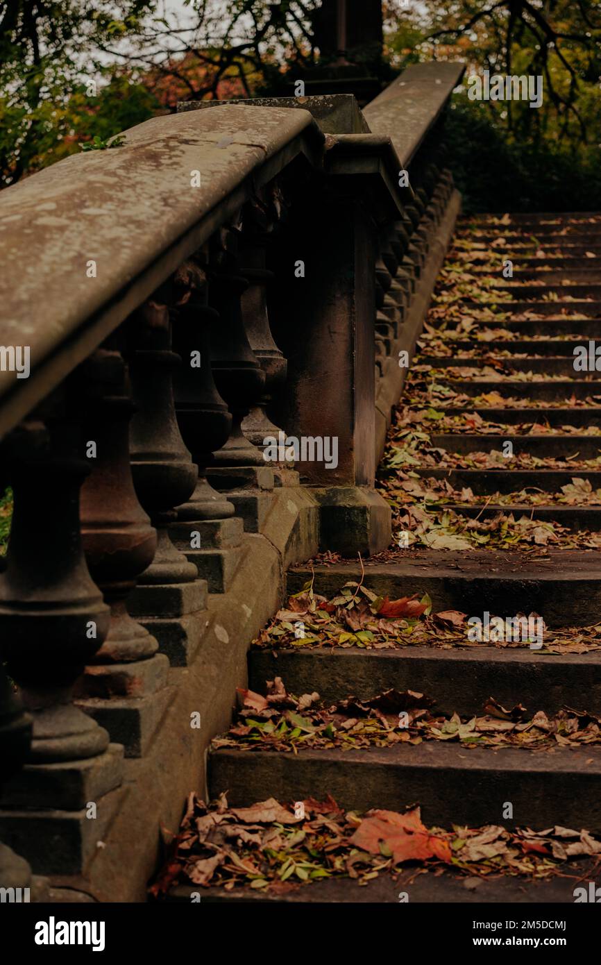Edinburgh Scotland: 19th Oct 2022: Stone stairways during Autumn view in  Princes Street gardens Stock Photo
