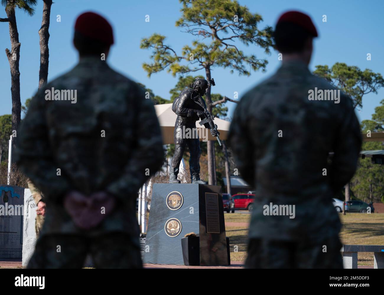 Members of the U.S. Air Force Special Tactics community gathered for a ceremony to celebrate the life and sacrifices of Master Sergeant John Chapman and Senior Airman Jason Cunningham on March 4, 2022. Chapman was awarded the Medal of Honor and Cunningham received the Air Force Cross posthumously for their heroic actions in the Battle of Takur Ghar on this day 20 years ago. Stock Photo