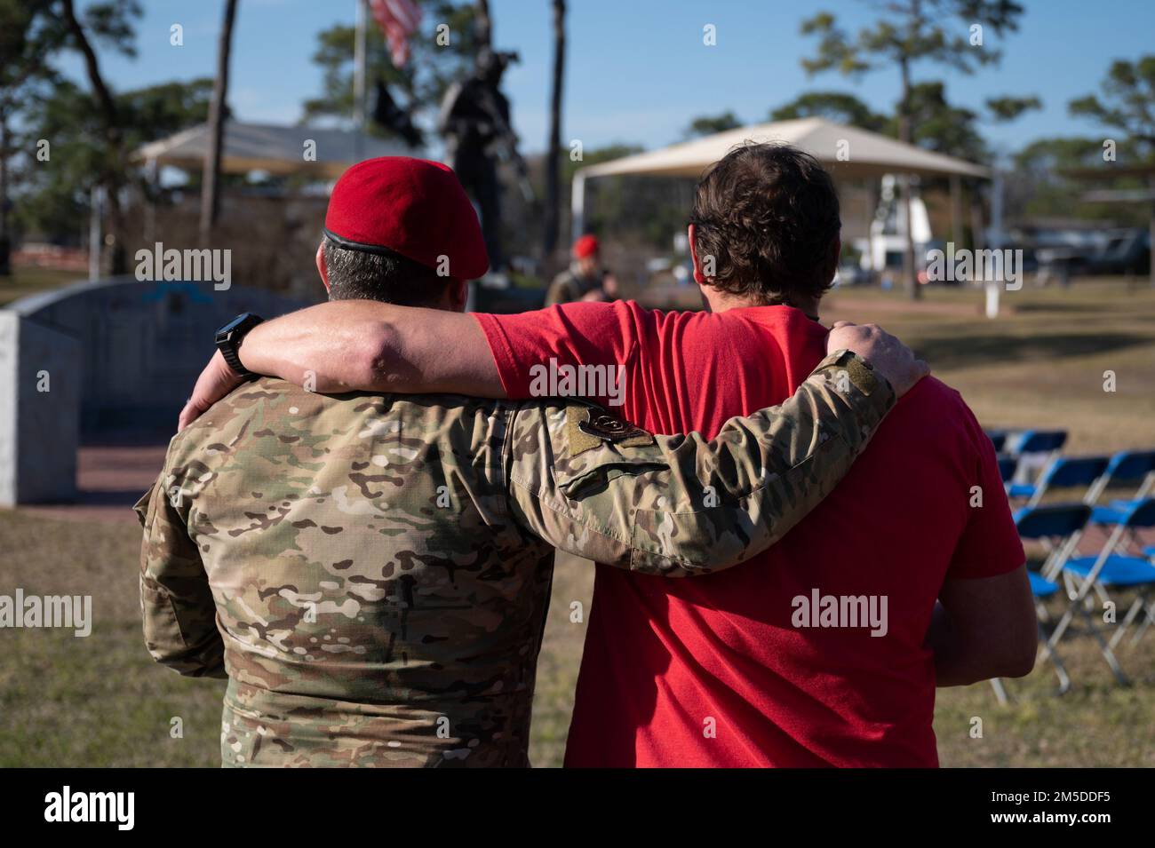 Members of the U.S. Air Force Special Tactics community gathered for a ceremony to celebrate the life and sacrifices of Master Sergeant John Chapman and Senior Airman Jason Cunningham on March 4, 2022. Chapman was awarded the Medal of Honor and Cunningham received the Air Force Cross posthumously for their heroic actions in the Battle of Takur Ghar on this day 20 years ago. Stock Photo