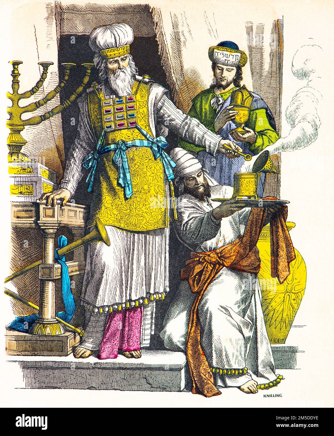 Historical costumes of three Jewish men,, colored  historical illustration, Münchener Bilderbogen, München 1890 Stock Photo