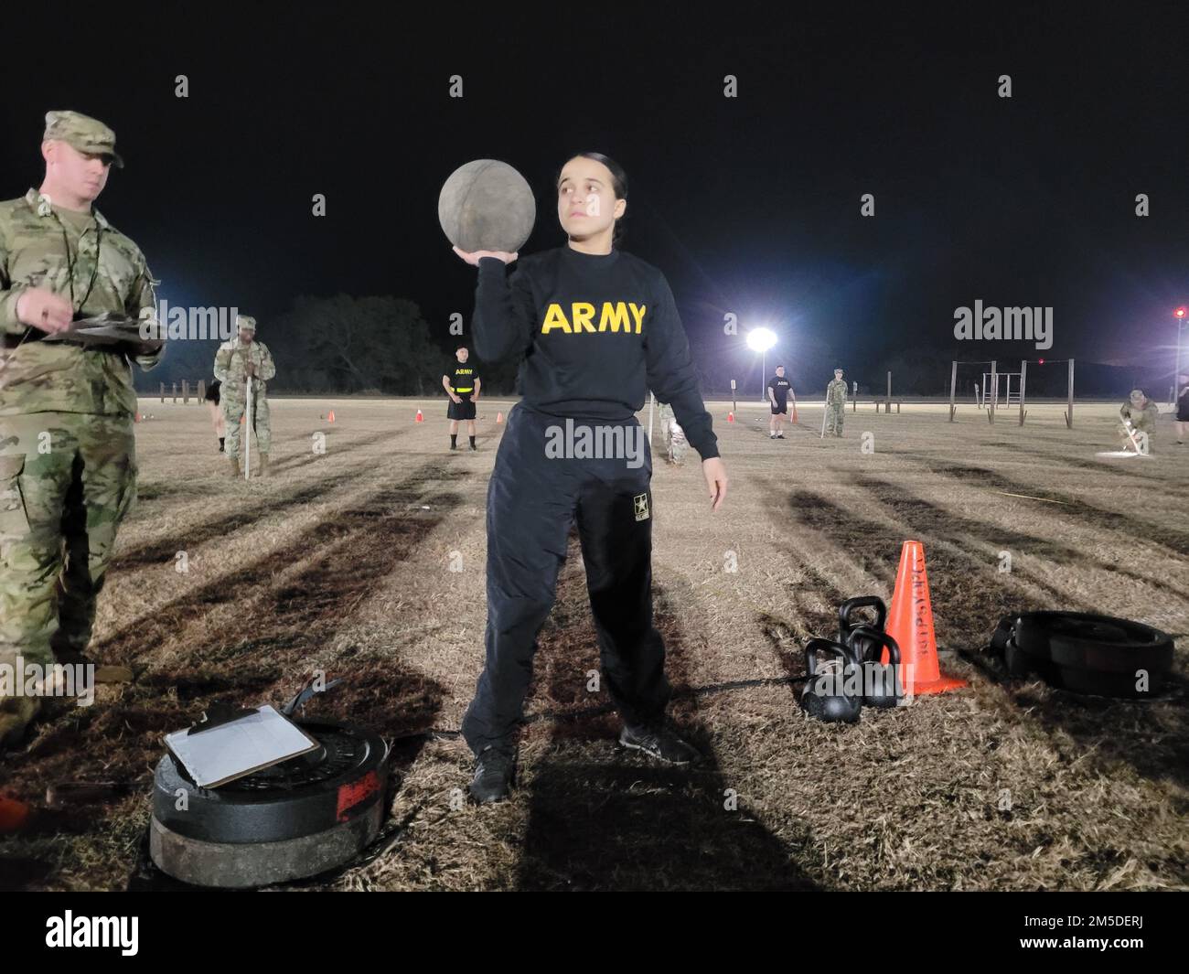 Spc. Isabel Jaime, a trumpet player with the 99th Readiness Division’s 78th Army Band, competes in the FY22 Consortium Best Warrior Competition March 3-6 at Camp Bullis on Joint Base San Antonio, Texas. The FY22 Consortium Best Warrior Competition kicked off with a 12-mile road march and is challenging Soldiers with tasks such as qualification with various weapons, the Army Combat Fitness Test, water survival, obstacle course, land navigation and urban warfare. The CBWC is a joint event featuring Soldiers belonging to several Army Reserve Commands from across the nation, to include the 80th Tr Stock Photo