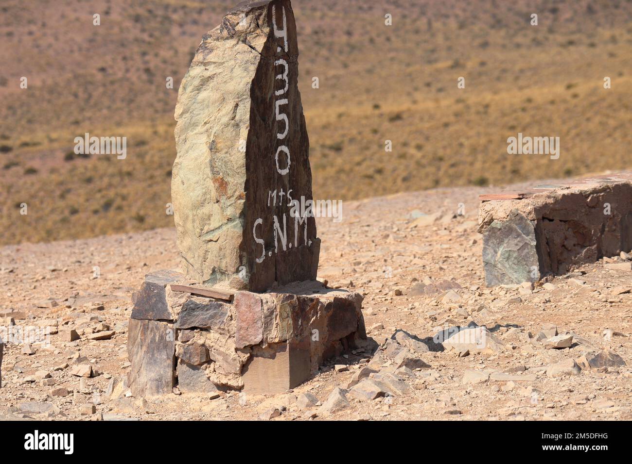 Landmark of 4350 meters of altitude at the top of the belvedere of the mountain of the 7 colors Stock Photo