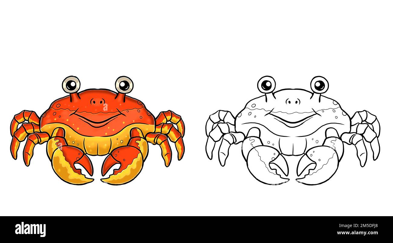 Cute crabbe to color in. Template for a coloring book with funny animals. Coloring template for kids. Stock Photo
