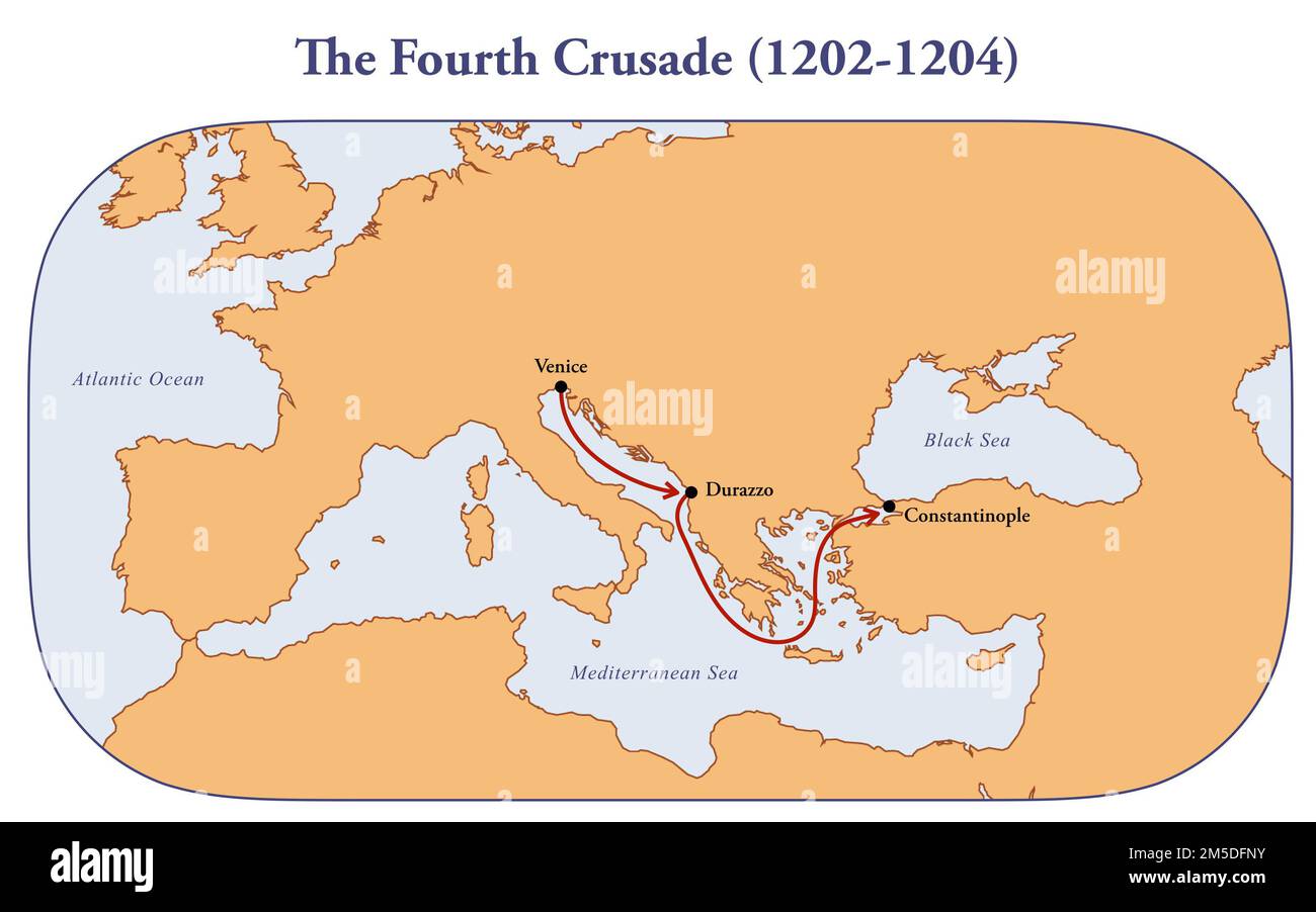 Map of the fourth crusade route Stock Photo