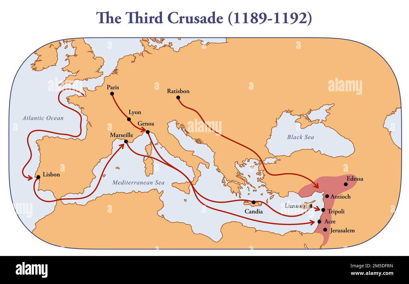 Map of the third crusade route Stock Photo