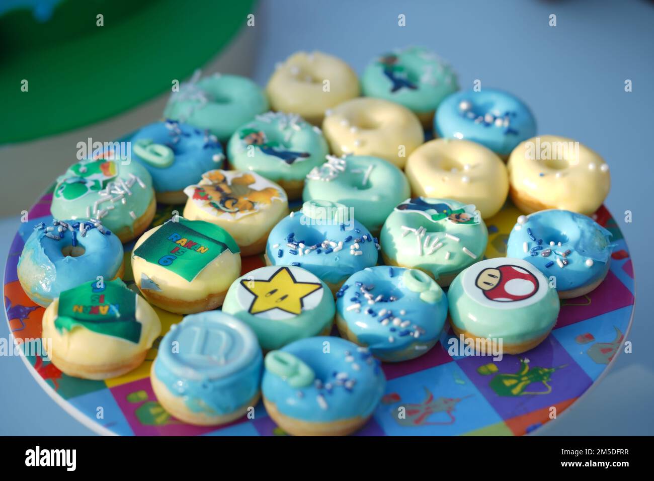super Mario Bros Birthday party catering, snacks, mini doughnuts 