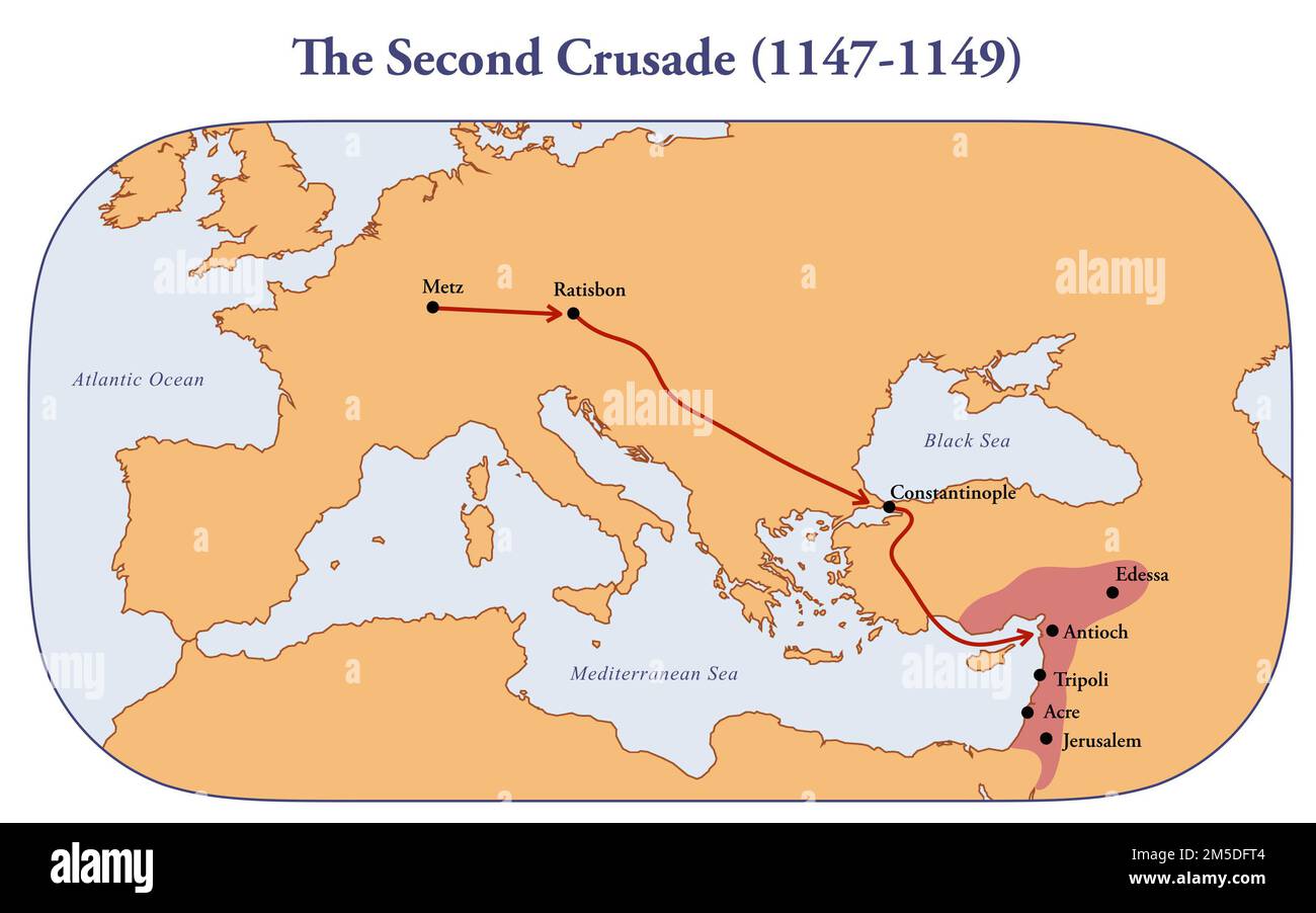 Map of the second crusade route Stock Photo