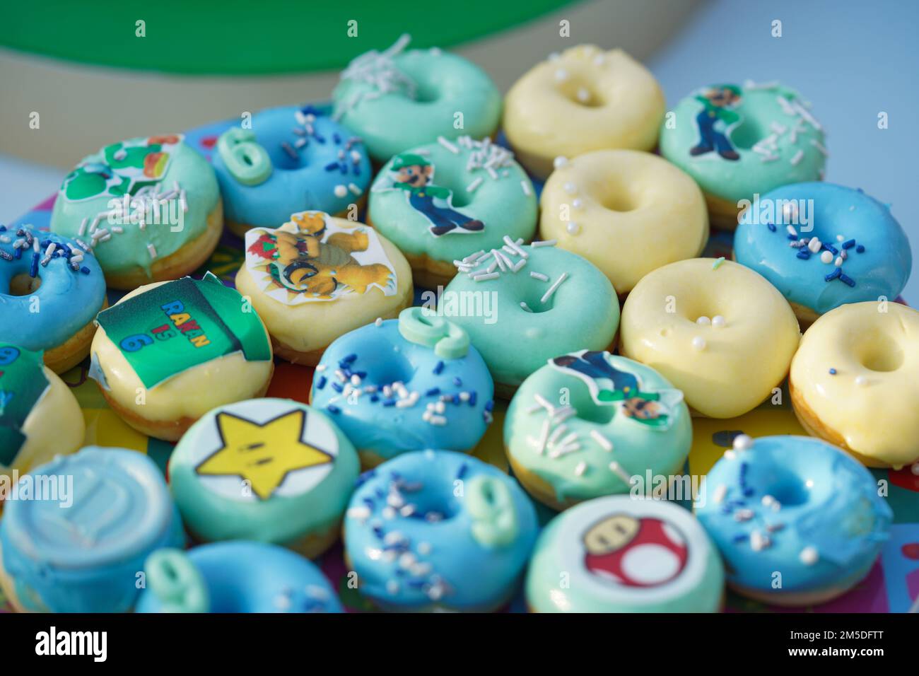 super Mario Bros Birthday party catering, snacks, mini doughnuts 